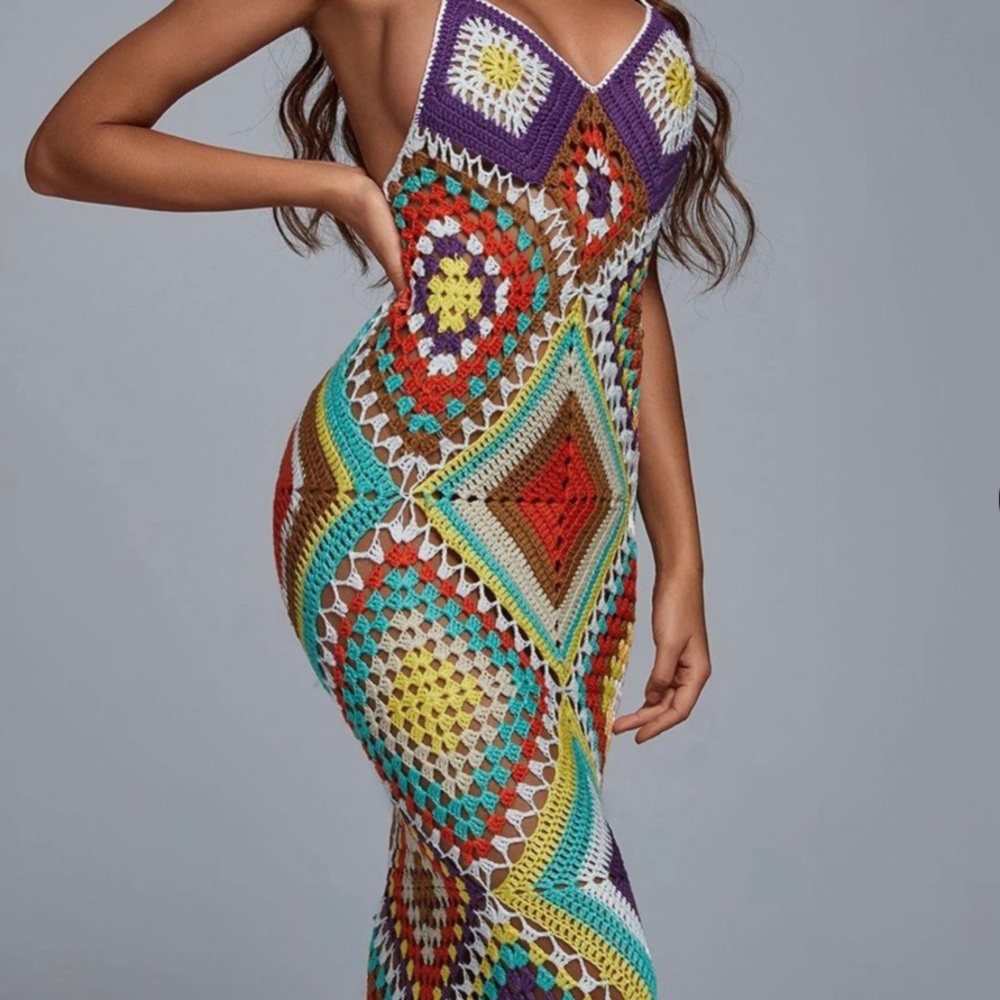 Colorful crotchet midi dress